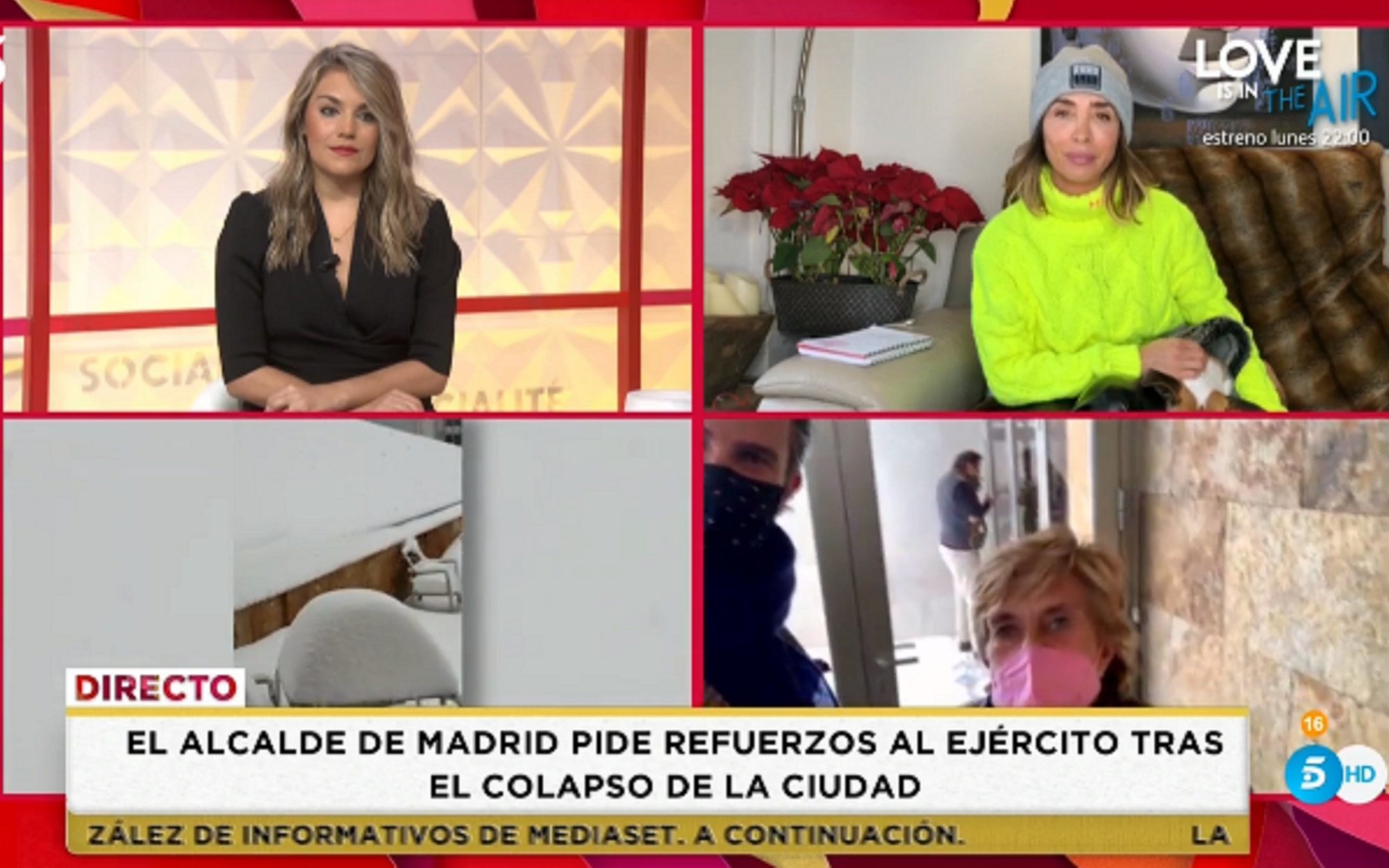 María Patiño presenta 'Socialité' desde su casa porque no puede llegar a Telecinco a causa del temporal