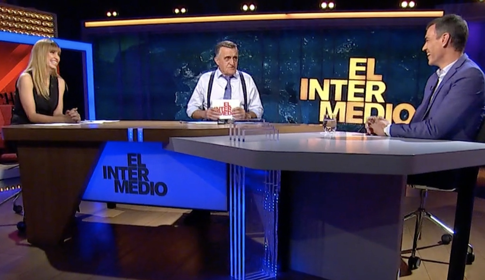 Pedro Sánchez durante su anterior visita a 'El Intermedio' con Wyoming y Sabatés