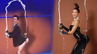 Stephen Colbert imita el posado de Kim Kardashian con la botella de champán