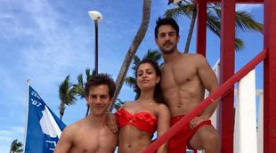Alejo Sauras, Hiba Abouk, Marc Clotet, "vigilantes de la playa" españoles en la película "Caribe Mix"