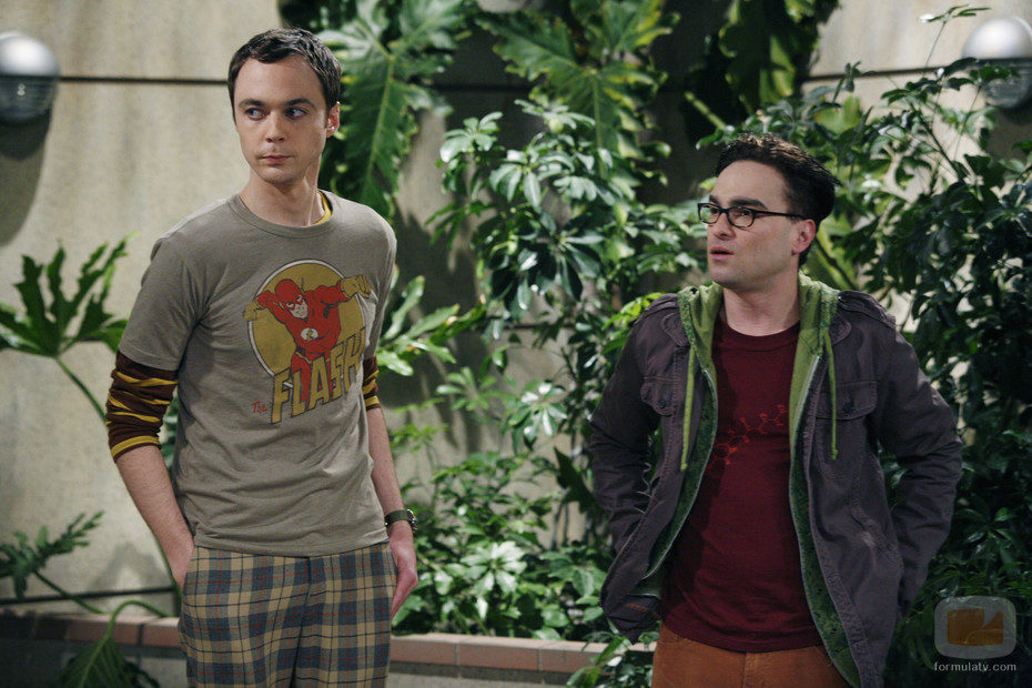 Sheldon y Leonard en el portal de su edificio
