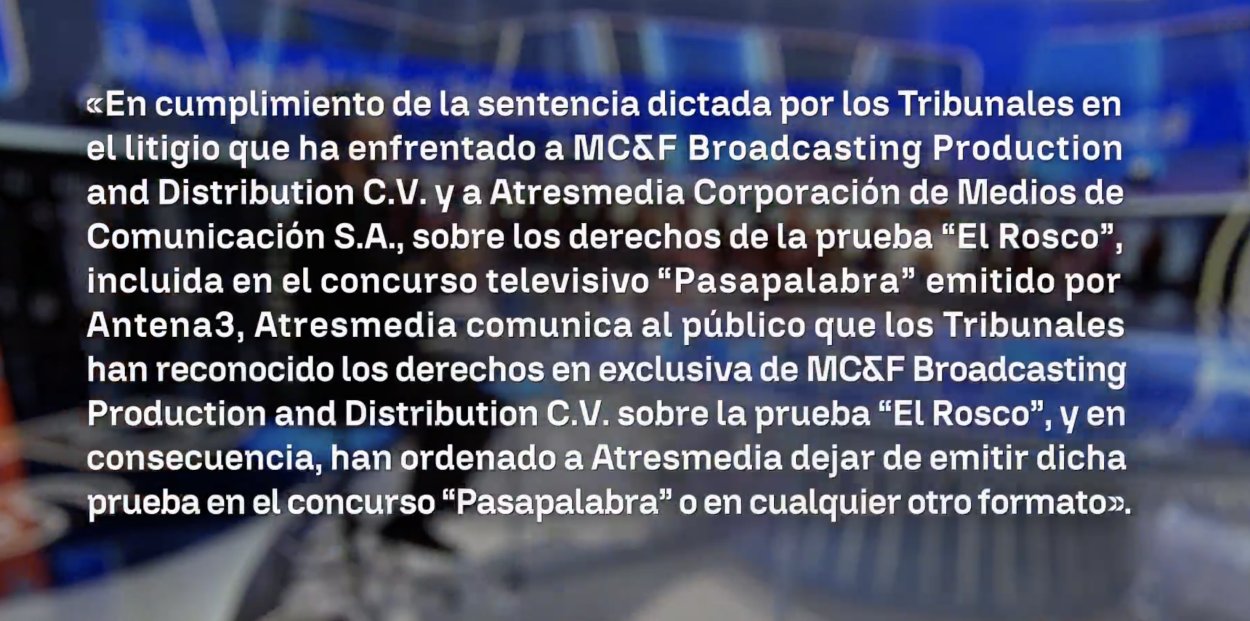 Atresmedia emite la sentencia sobre 'El Rosco' y anuncia la nueva prueba de 'Pasapalabra'