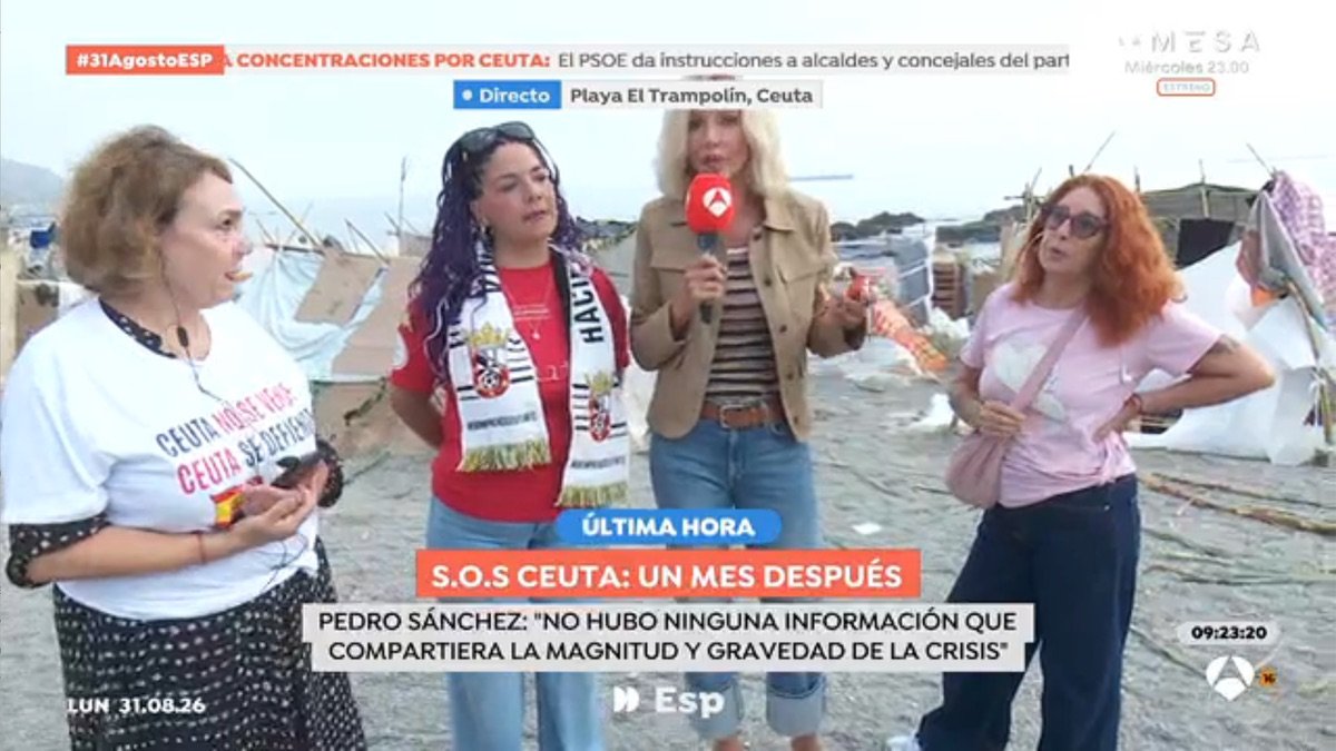 Susanna Griso, rodeada de rótulos desde la playa de El Trampolín en Ceuta
