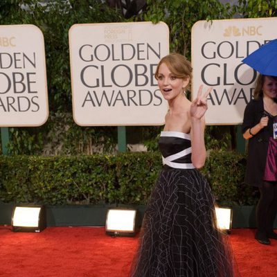 Jayma Mays en los Globos de Oro 2010
