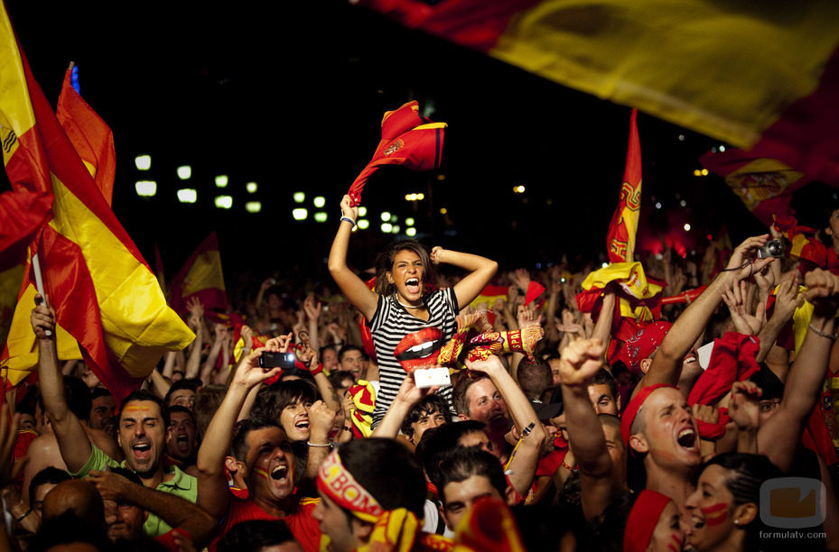La Plaza de España de Barcelona durante la final del Mundial
