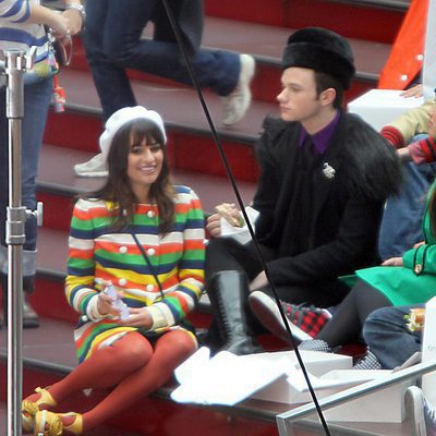 Lea Michele y Chris Colfer en el rodaje de 'Glee'