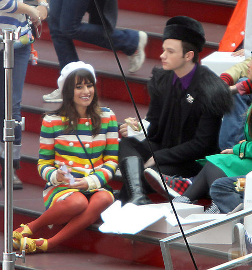 Lea Michele y Chris Colfer en el rodaje de 'Glee'
