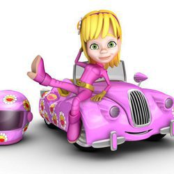 Silvi con su coche rosa
