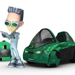 Zack, con su coche verde 