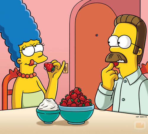 Marge Simpson y Ned Flanders en el capítulo "Devil Wears Nada"