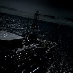 Maqueta de la fortaleza de 'La fuga', en el mar de noche