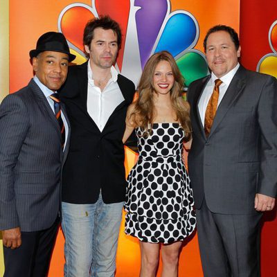 Giancarlo Esposito, Billy Burke, Tracy Spiridakos y Jon Favreau en los Upfronts 2012 de NBC