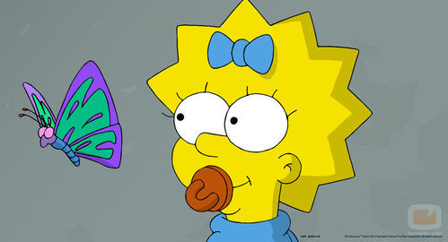 Una mariposa con Maggie Simpson en "El día más largo de Maggie"