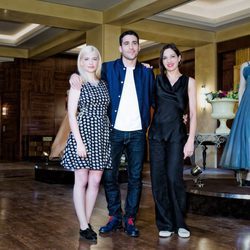 Miriam Giovanelli, Miguel Ángel Silvestre y Natalia Millán en la presentación de 'Galerías Velvet'