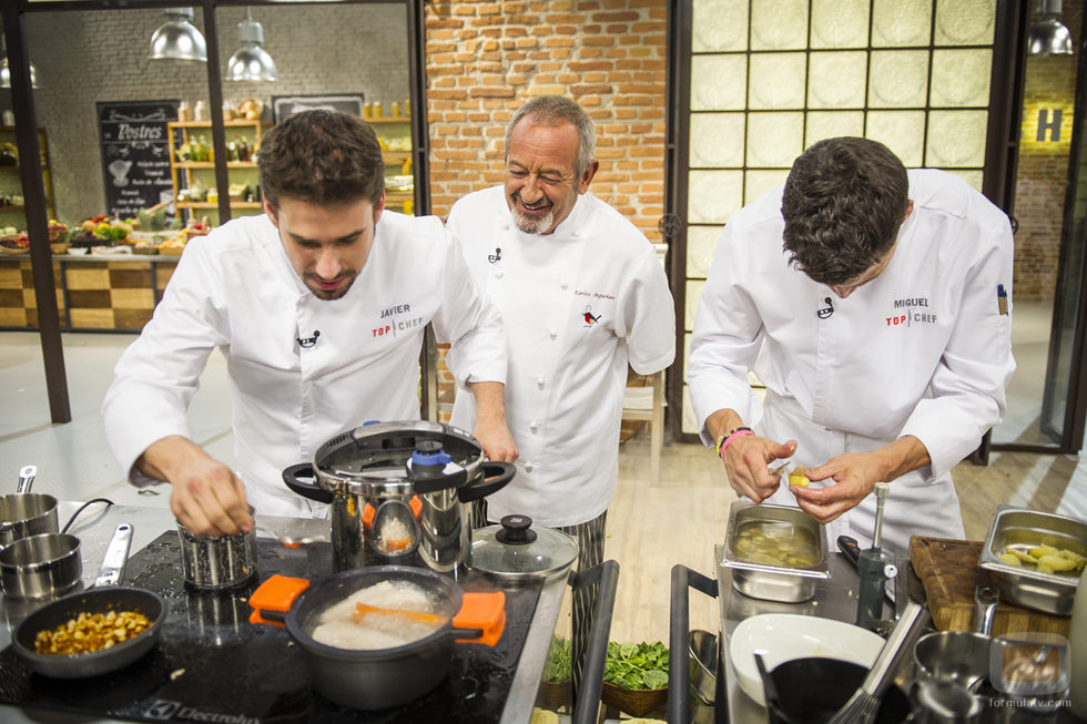 Karlos Arguiñano con Javier Estévez y Miguel Cobo en 'Top Chef'