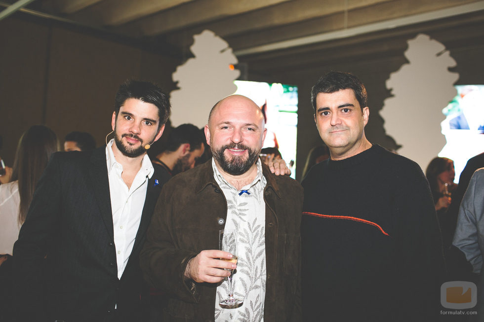 Mariano Baselga, Miguel Albaladejo y Andrés Arenas en la fiesta del 5º aniversario del Grupo Secuoya
