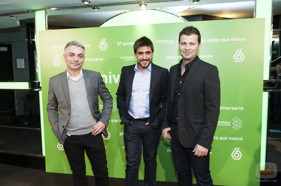 Marc Redondo, Luis Obiols y Adrián Cordero en el 8º aniversario de laSexta
