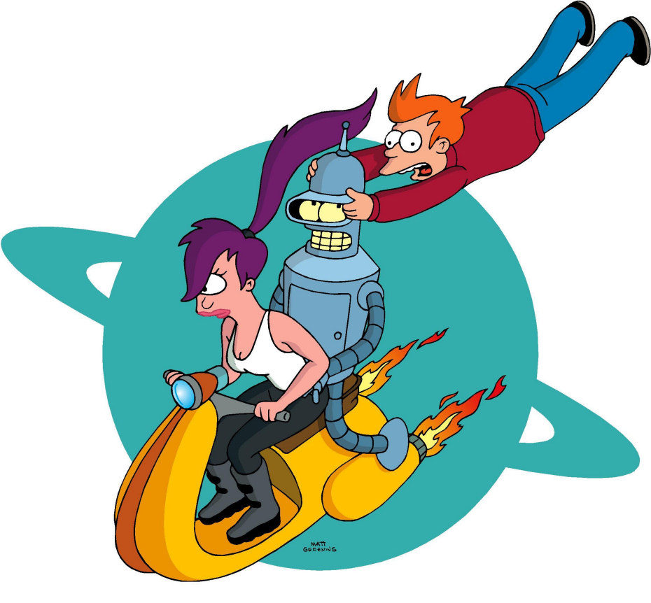 Los personajes de Leela, Bender y Fry de 'Futurama'