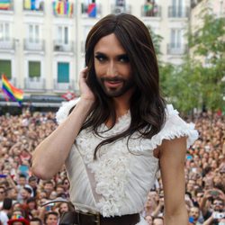 Conchita Wurst durante el pregón del Orgullo Gay 2014 en Madrid