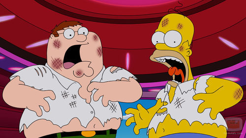 Homer Simpson y Peter Griffin destrozados