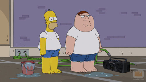 Homer Simpson y Peter Griffin en el cross over de las series