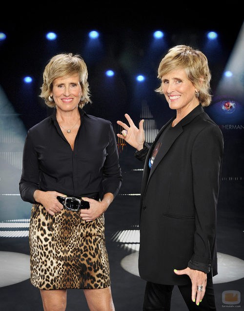 Mercedes Milá junto a su doble en la promoción de 'Gran hermano 15'