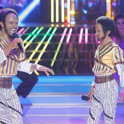 Daniel Diges y José Luis en la gala 7 de 'Tu cara me suena mini'