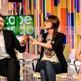 Frank Blanco, Ana Morgade y Sara Escudero en la rueda de prensa del primer aniversario de 'Zapeando'