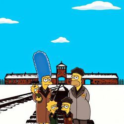 El artista italiano refleja a 'Los Simpson' en las instalaciones del campo de concentración