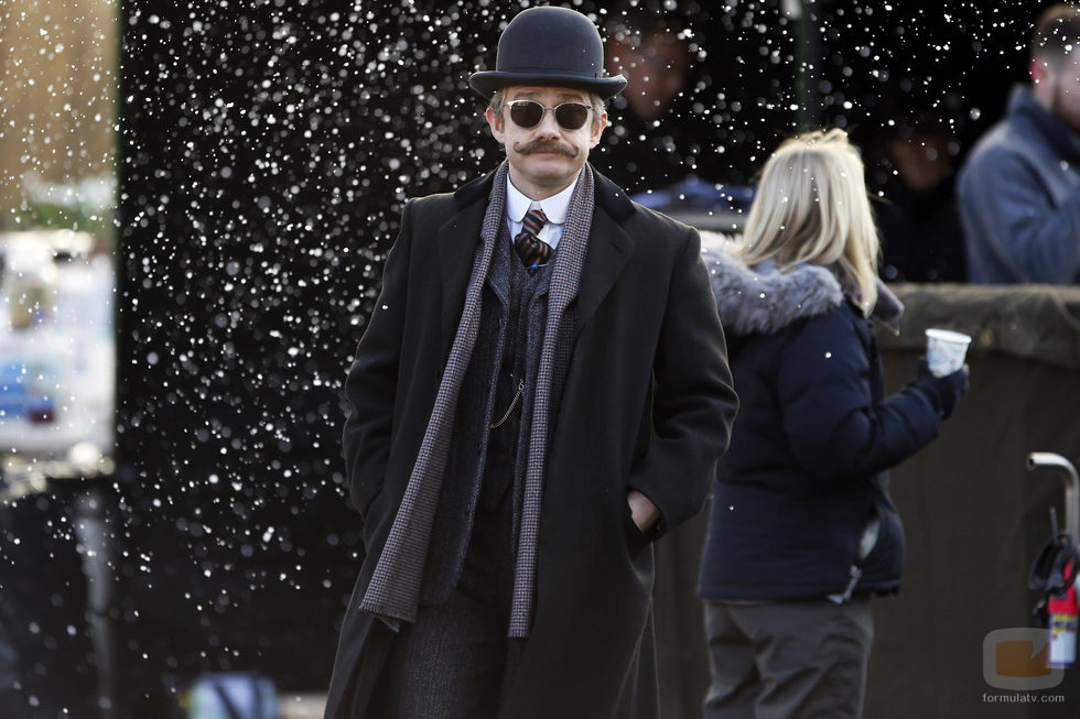 Martin Freeman filmando 'Sherlock' para el especial de Navidad 2015