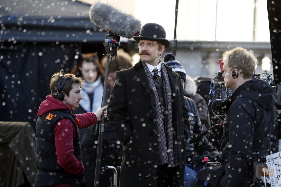 Martin Freeman rodando el especial de Navidad 2015 de 'Sherlock'