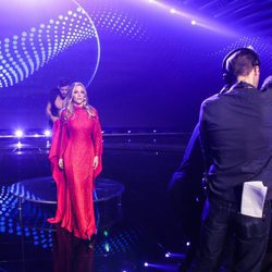 Edurne, con su vestido rojo durante el primer ensayo del 'Festival Eurovisión 2015'