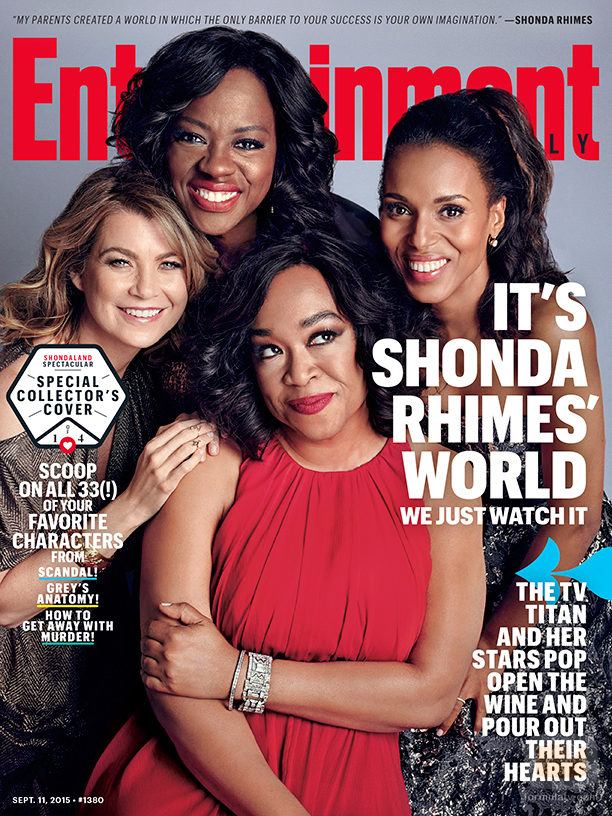 Shonda Rhimes junto a Ellen Pompeo, Kerry Washington y Viola Davis, portada de revista