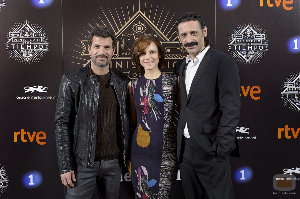 Rodolfo Sancho, Aura Garrido y Nacho Fresneda en la presentación de 'El Ministerio del Tiempo'