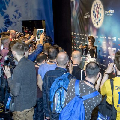 Barei en la rueda de prensa tras el segundo ensayo en Eurovisión 2016
