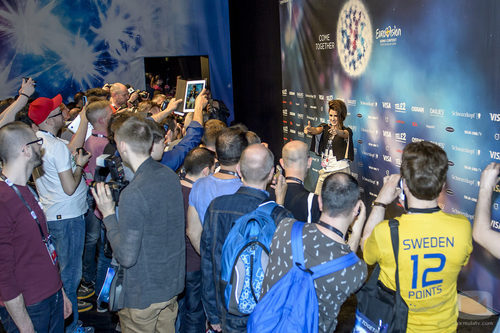 Barei en la rueda de prensa tras el segundo ensayo en Eurovisión 2016