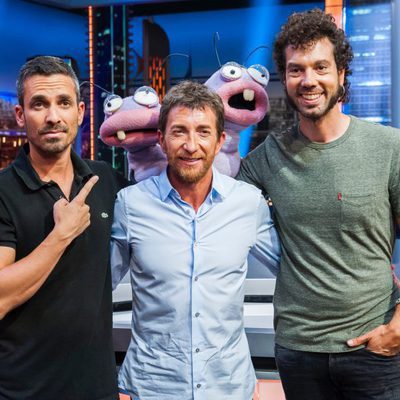 Pablo Motos con Damián Mollá y Juan Ibáñez en la presentación de 'El Hormiguero'