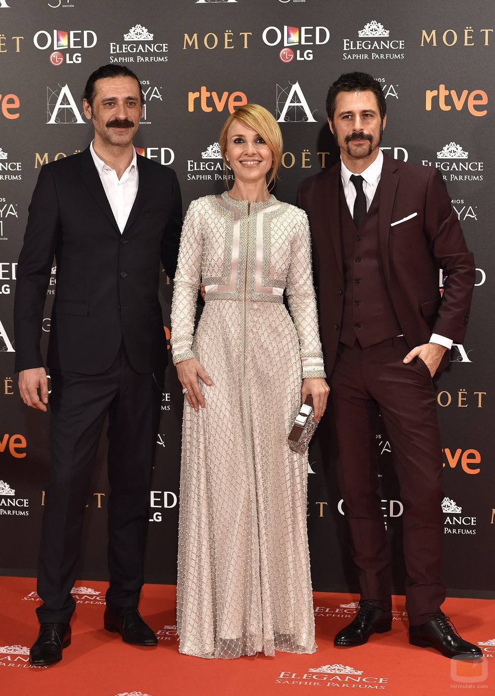 Nacho Fresneda, Cayetana Guillén Cuervo y Hugo Silva en los Goya 2017