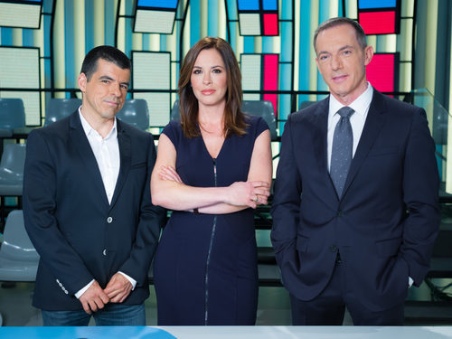 Mamen Mendizábal, Hilario Pino y Manu Marlasca en 'Más vale tarde'