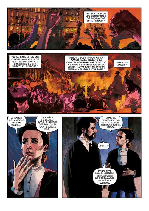 Amelia y Julián reviven la Noche de San Daniel en una de las páginas del cómic basado en 'El Ministerio del Tiempo'