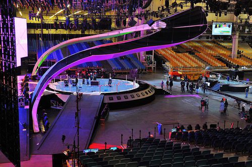 El escenario de Eurovisión 2017 listo para recibir a las delegaciones