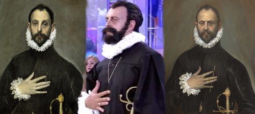 Kiko Matamoros disfrazado de "El caballero de la mano en el pecho" en 'Sálvame'