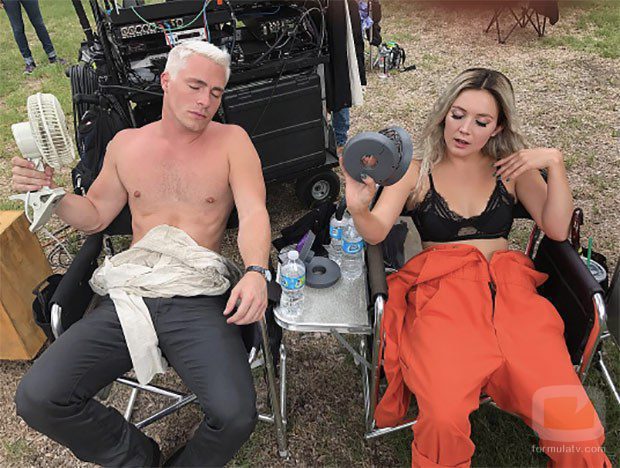 Colton Haynes y Billie Lourd en el set de 'American Horror Story: Cult'