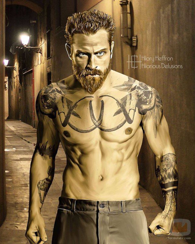 Tormund Matagigantes ('Juego de Tronos') tatuado en una solitaria calle