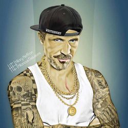 Meñique ('Juego de Tronos') en pose de rapero con tatuajes identificativos