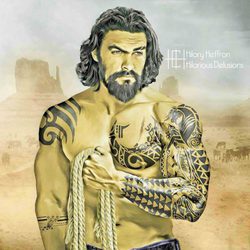 Khal Drogo ('Juego de Tronos') en el Gran Cañón del Colorado, posa totalmente tatuado
