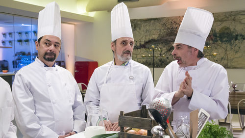 Antonio Recio, Enrique Pastor y Coque, chef de un restaurante en el quinto episodio de la décima temporada de 'La que se avecina'
