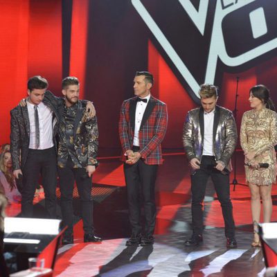 Los cuatro finalistas de 'La Voz' y Jesús Vázquez en el final de 'La Voz 5'