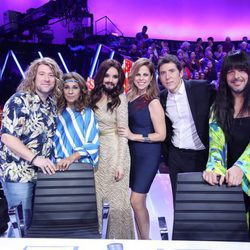 El jurado, Manel Fuentes y Pastora Soler en la Gala de Eurovisión de 'Tu cara me suena'
