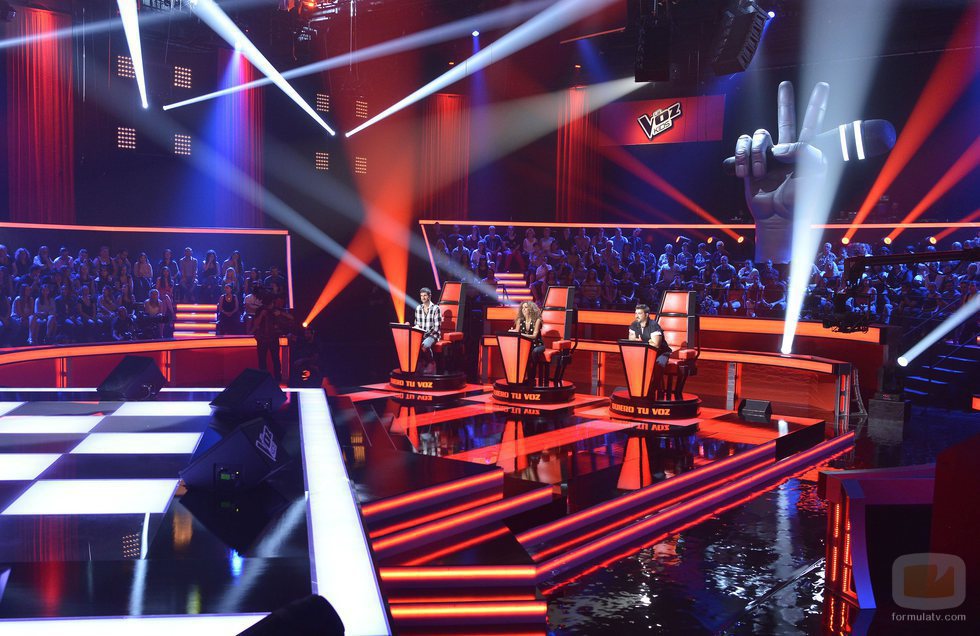 Melendi, Rosario Flores y Antonio Orozco en el plató de 'La Voz Kids 4'